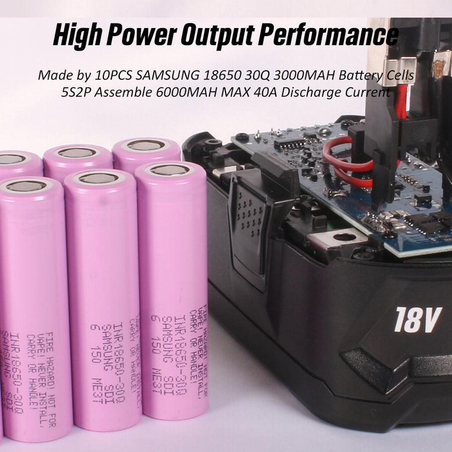 CTB 18-Volt 6.0Ah 30Q 18650 Li-Ion High Power Output Battery Pack For Ryobi 18V Cordless Tools