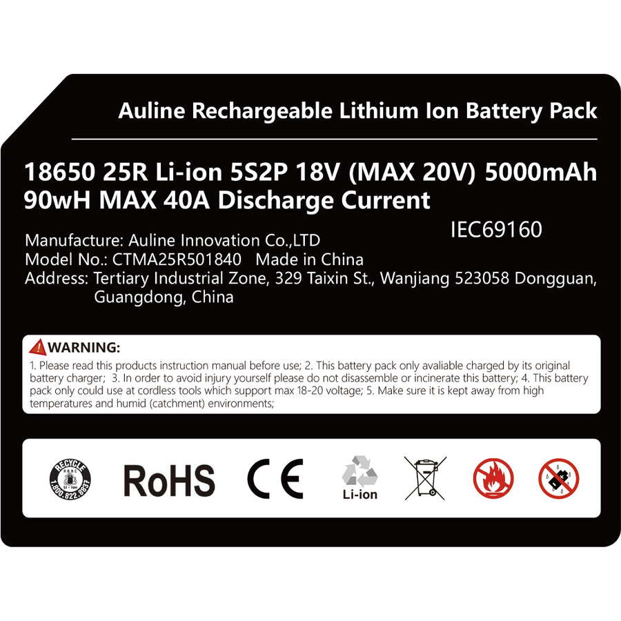 CTB 18-Volt 5.0Ah 25R 18650 Li-Ion High Power Output Battery Pack For Makita 18V Cordless Tools