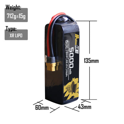 5PCS XR 5000MAH 6S1P 22.2V 60C XT60