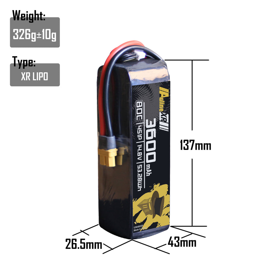 5PCS XR 3600MAH 4S1P 14.8V 80C XT60/XT90