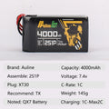LI-ON 4000mAh 2S 7.4v 1C XT30, X7 FPV Transmit Battery