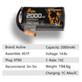 18650 LI-ON 2000mAh 4S 14.8V 15C XT60